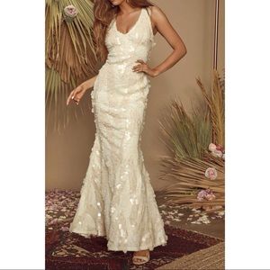 Elegant Cream Sequin Evening Gown